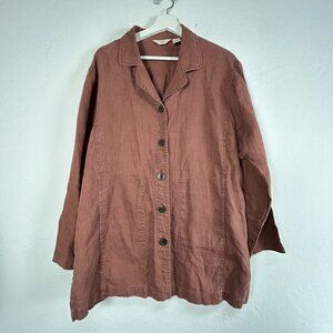 J. Jill Womens Linen Jacket Large Button Front Dusty Rose Lightweight Pockets